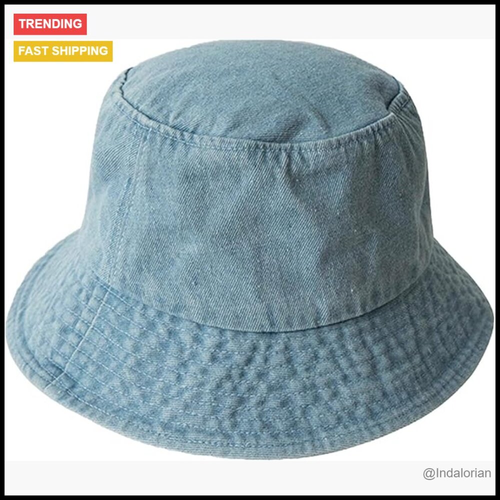 Denim Bucket Hat Washed Cotton Unisex Packable Beach Travel Sun Cap